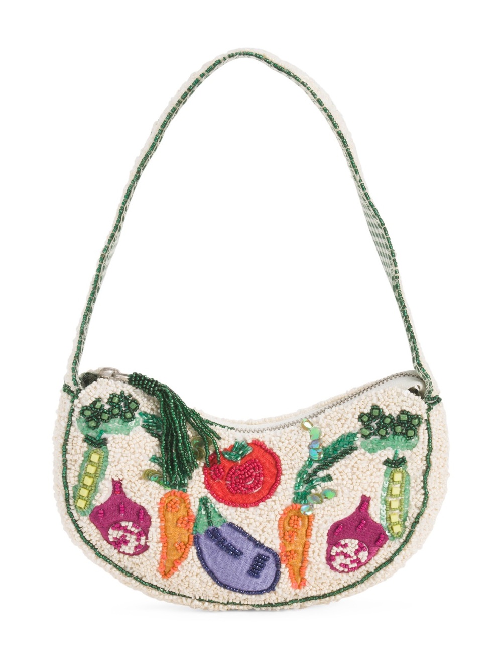 NWT Handmade in India Garden Vegetable Beaded Shoulder Bag White Multi TJ Maxx